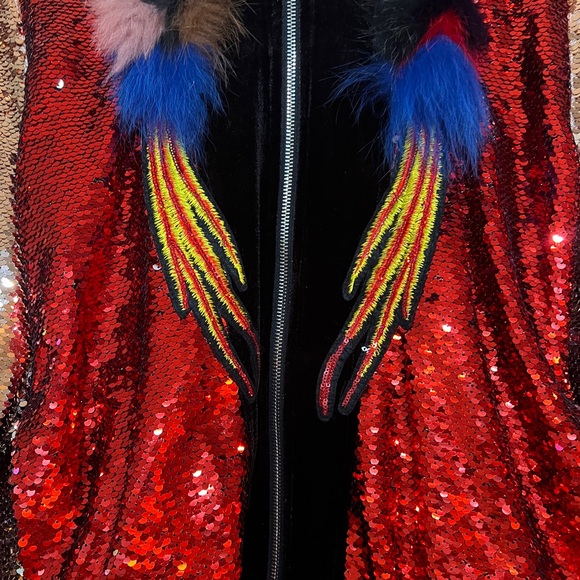 Sequin Bomber Jacket with Fur Accents - Picture 5 of 16